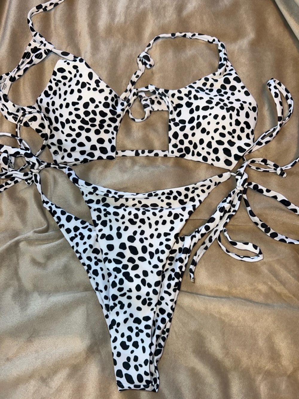 Black & White Dalmatian Print Tie-Side Bikini